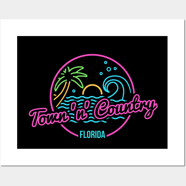 Neon Beach Town 'n' Country Florida Wall Art by walaodesigns